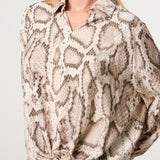 BODIE V NECK METALLIC SNAKE BLOUSE