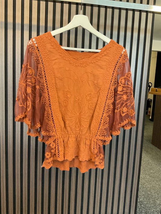 Lace angel sleeve top