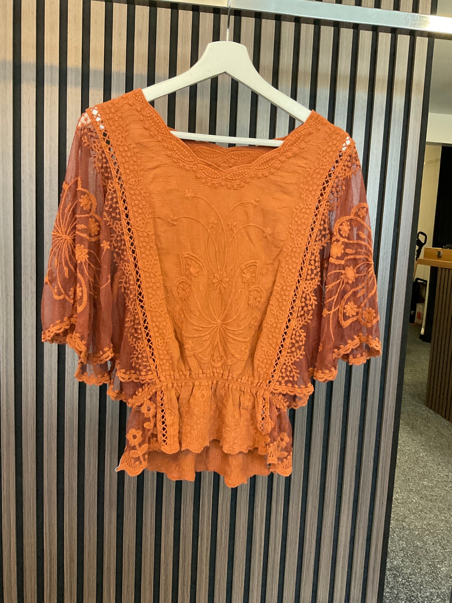 Lace angel sleeve top